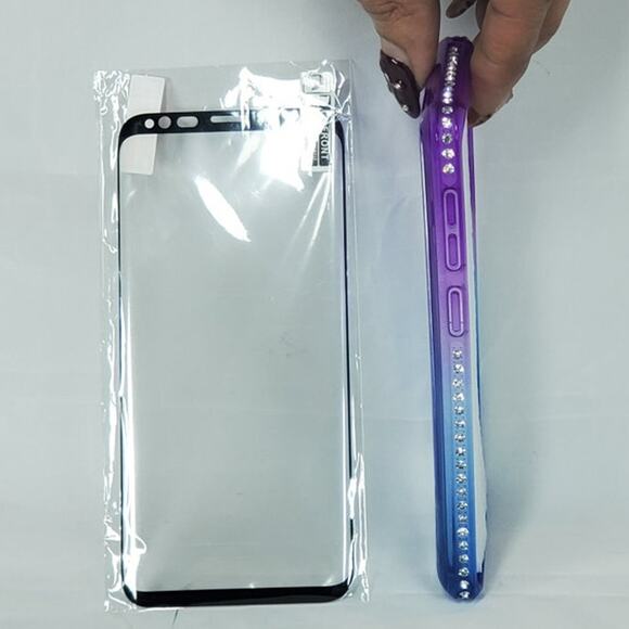 Nagbee Liquid Glitter Case with Tempered Glass for Samsung Galaxy S9 Purple Blue - Picture 2 of 4